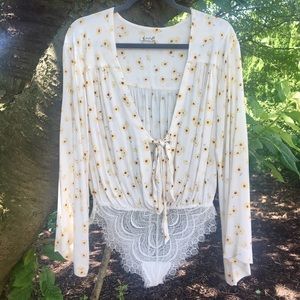 Free People Forties Feels Printed Lace Bodysuit XS